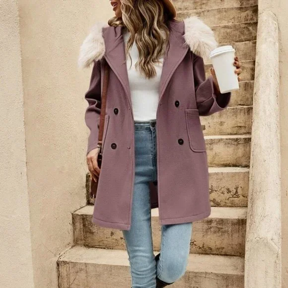 Mauve Purple Womens Hooded Overcoat - Picture 1 of 4